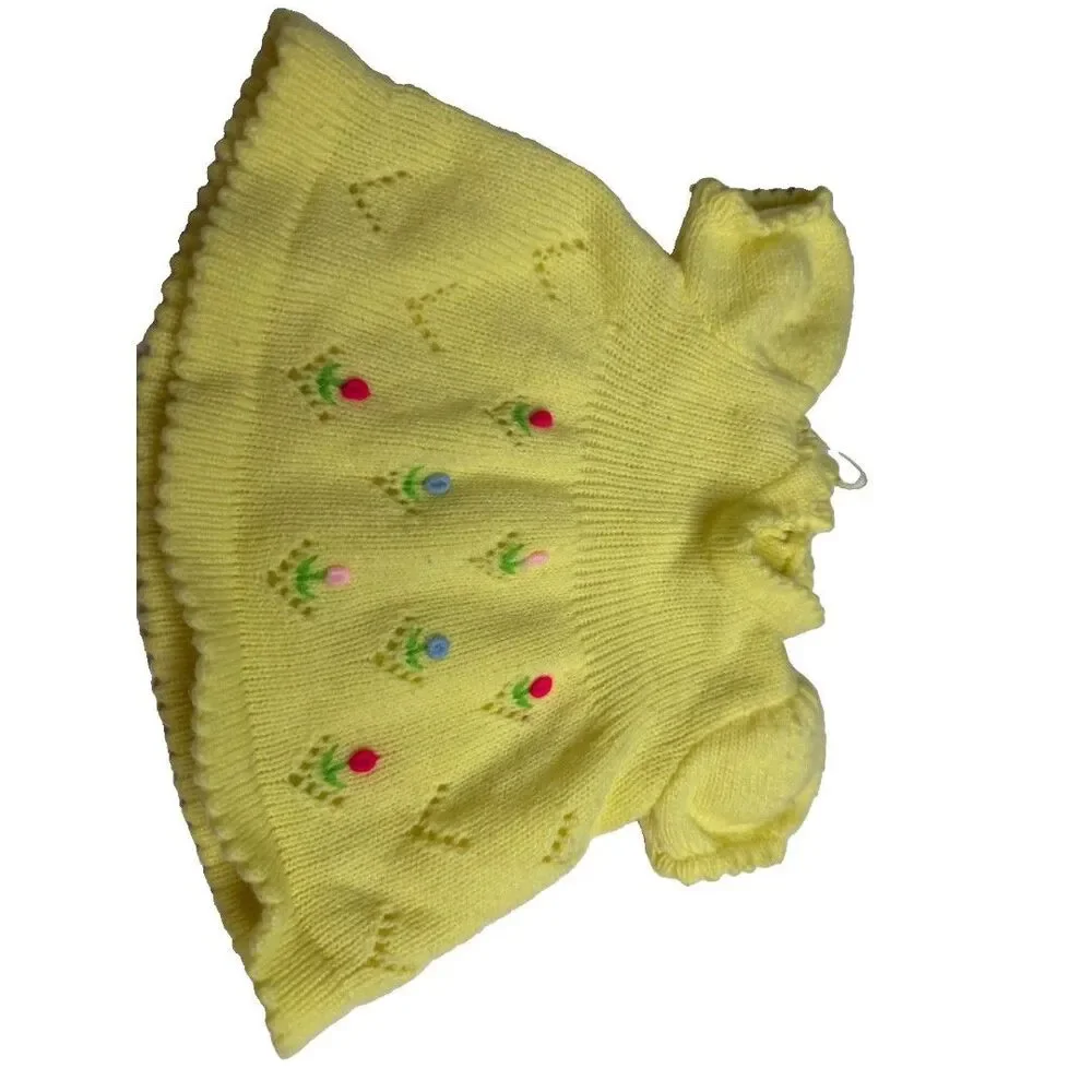 Vintage Handmade Yellow Crochet Baby Flowers Dress 3-6 Months